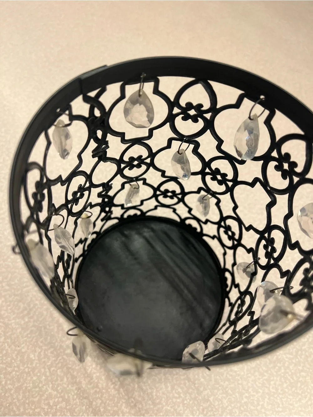 Elegant Black Metal Tealight Holder with Crystal Droplets